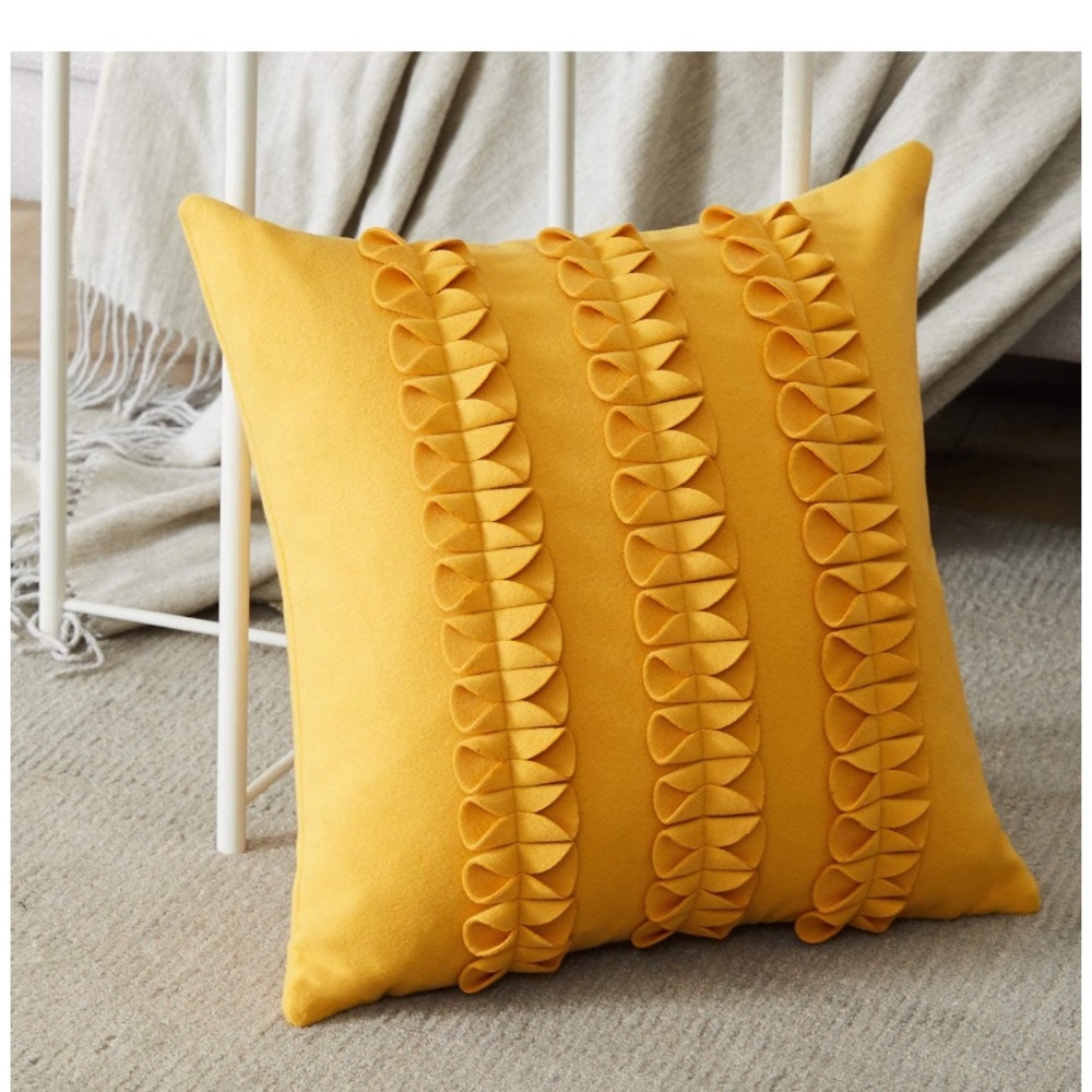 Wool Blend Solid Cushion Covers Mustard Yellow - Picture 6 of 8